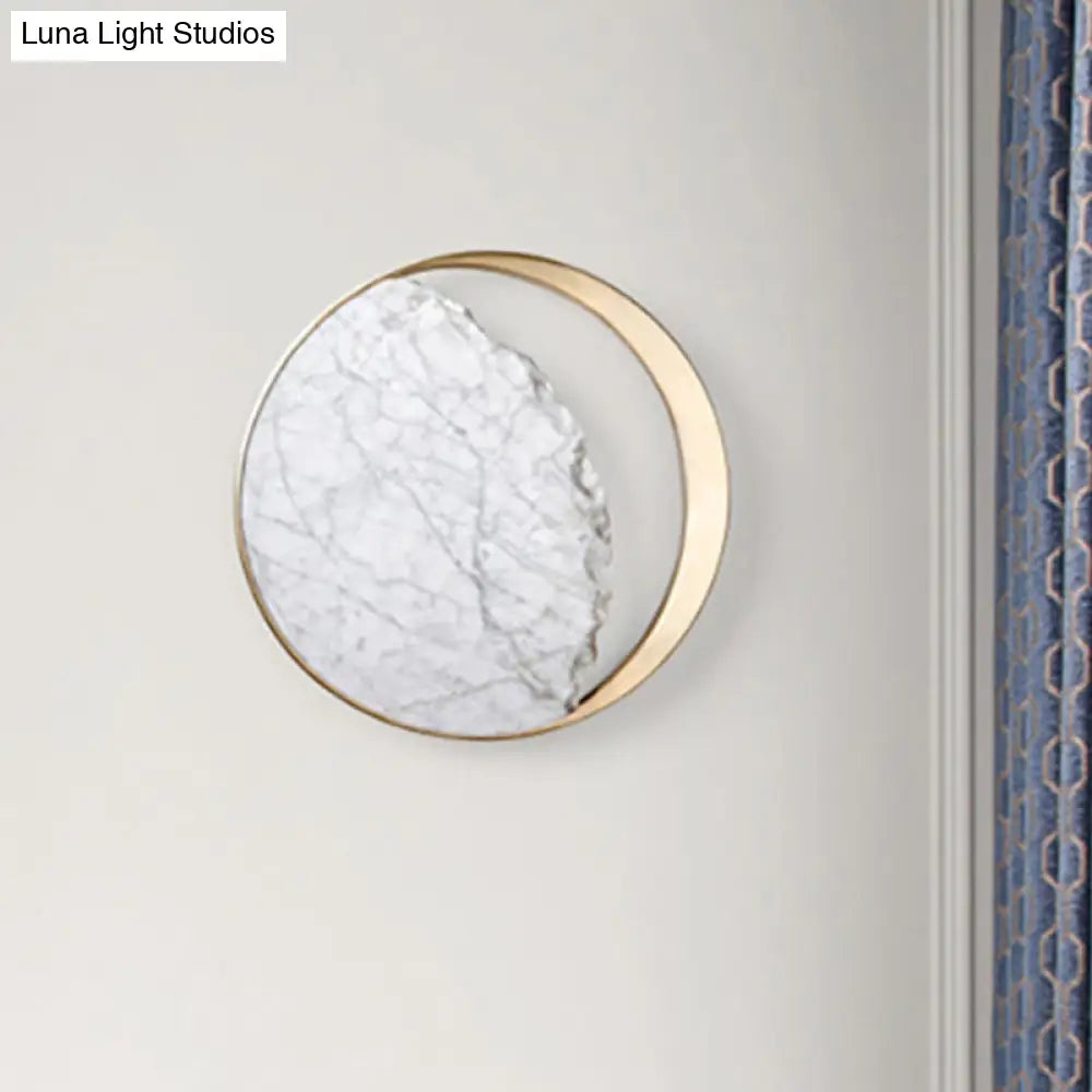 DecorBites™ Modern Round Marble and Acrylic White LED Wall Sconce for Bedroom