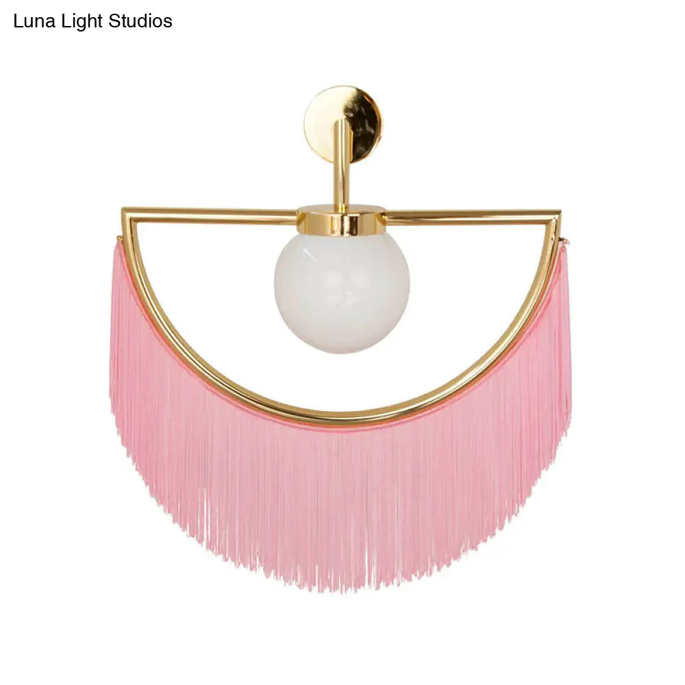 DecorBites™ Modern Semi Sphere Sconce Light - Pink/Yellow/Purple Tassel Design - Matte White Glass Wall Light