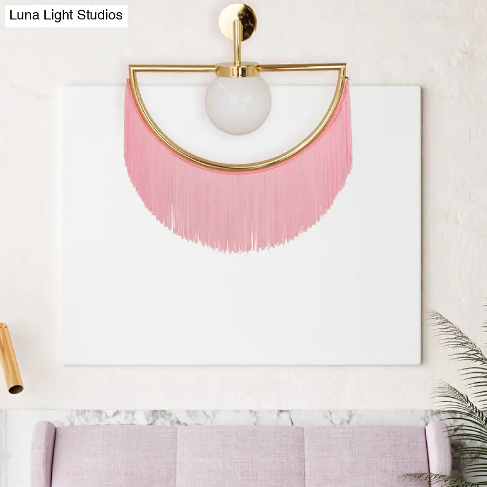 DecorBites™ Modern Semi Sphere Sconce Light - Pink/Yellow/Purple Tassel Design - Matte White Glass Wall Light
