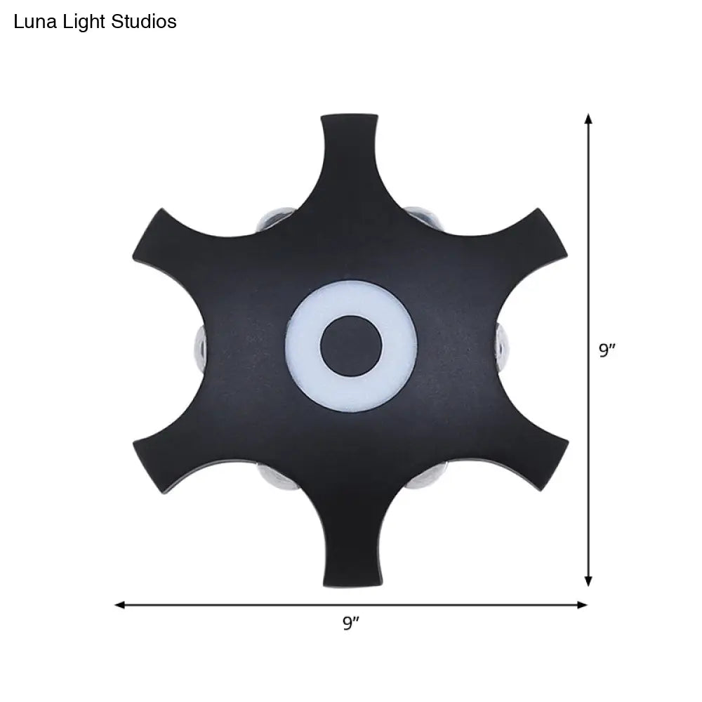 DecorBites™ Modern Snowflake Outdoor LED Wall Light- Plastic, 6-Bulb Flush Mount Sconce in Black- Warm/White Light