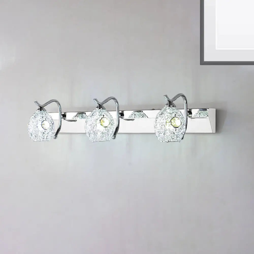 DecorBites™ Modern Stainless Steel Domed Wall Light with 3 Heads, Silver Vanity Lamp and Clear Crystal Accent, Warm/White Light
