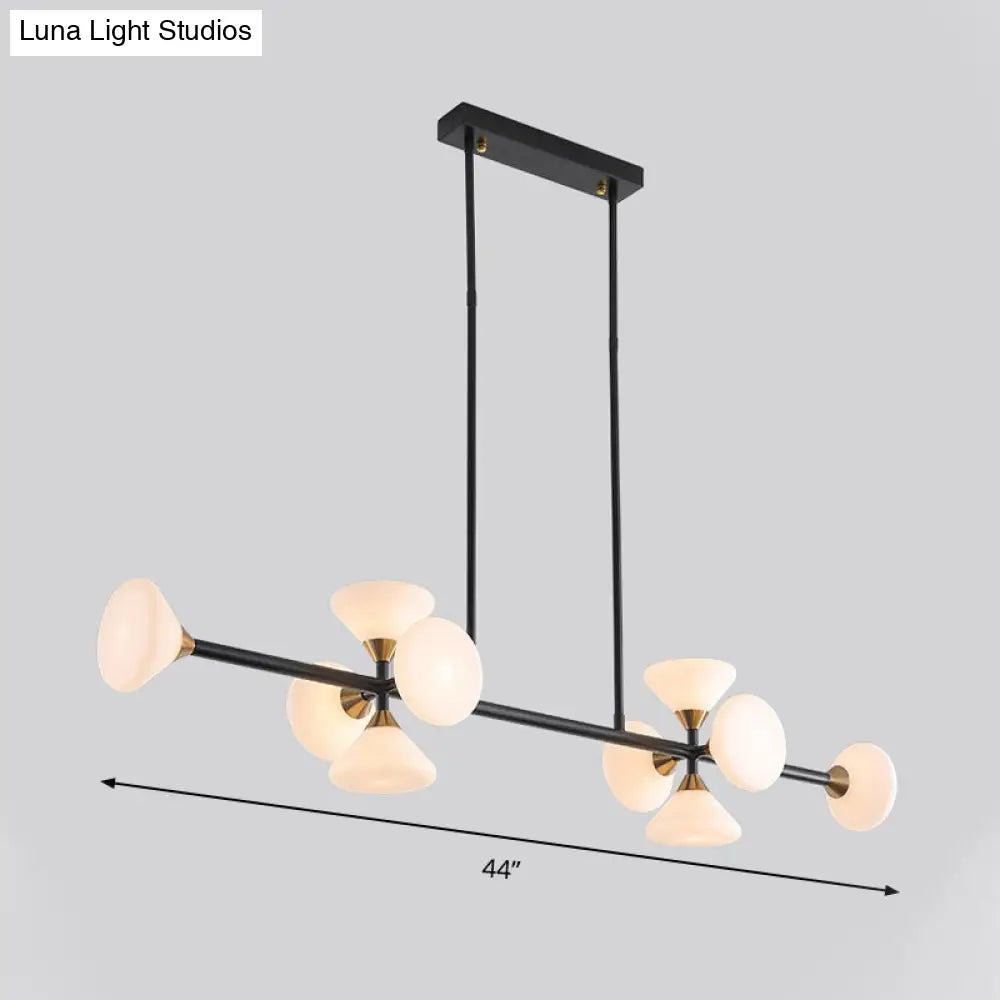 DecorBites™ Modern Style Matte White Glass Flared Island Pendant with 10-Head Black Hanging Lamp - Warm/White Light
