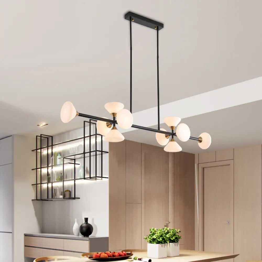 DecorBites™ Modern Style Matte White Glass Flared Island Pendant with 10-Head Black Hanging Lamp - Warm/White Light