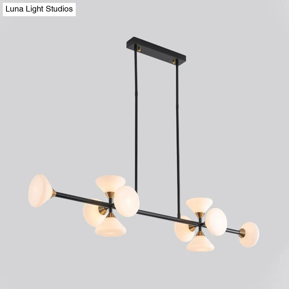 DecorBites™ Modern Style Matte White Glass Flared Island Pendant with 10-Head Black Hanging Lamp - Warm/White Light