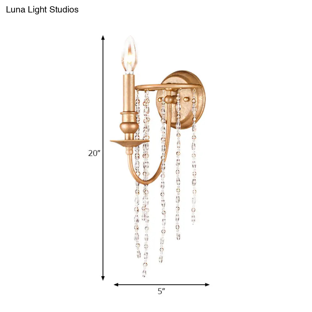 DecorBites™ Modern Style Metal Wall Mounted Lamp with Clear Crystal Beaded Strand - 1 Head Copper Sconce Light