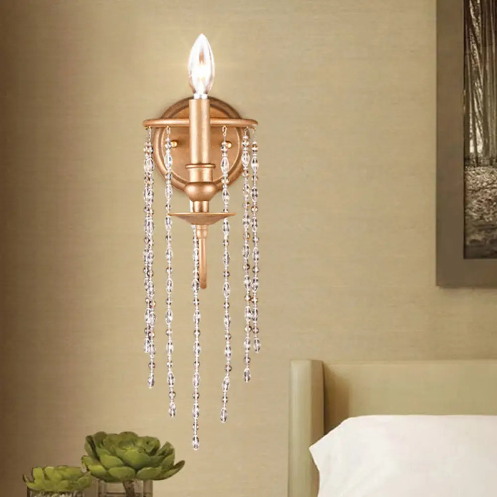 DecorBites™ Modern Style Metal Wall Mounted Lamp with Clear Crystal Beaded Strand - 1 Head Copper Sconce Light