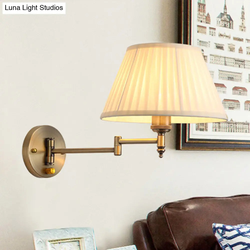 DecorBites™ Modern Swing Arm Paper Wall Mount Lamp with Shade - 1 Light White/Beige Sconce for Living Room
