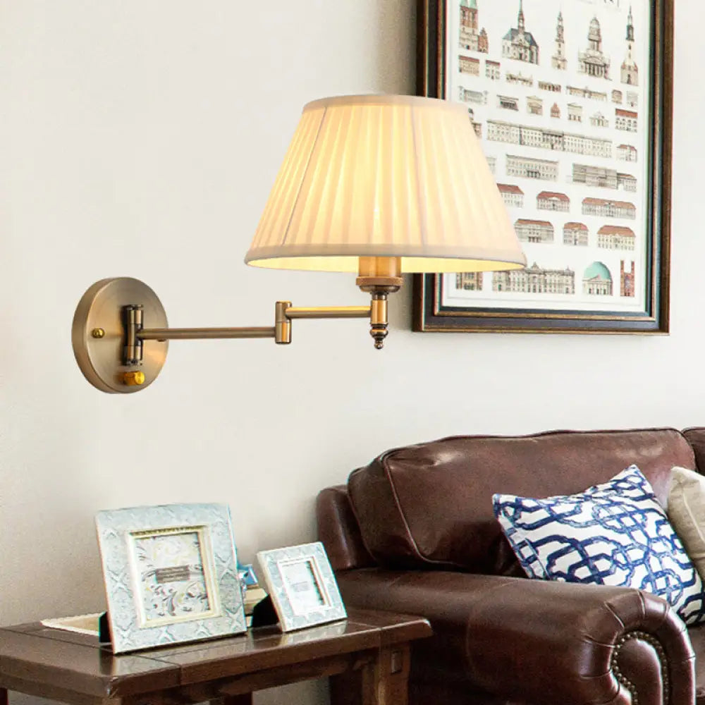 DecorBites™ Modern Swing Arm Paper Wall Mount Lamp with Shade - 1 Light White/Beige Sconce for Living Room