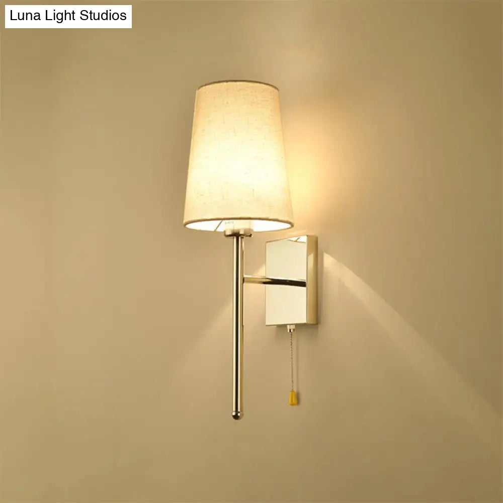 DecorBites™ Modern Tapered Wall Sconce with Fabric Shade, Chrome Finish - LED Bedside Lighting