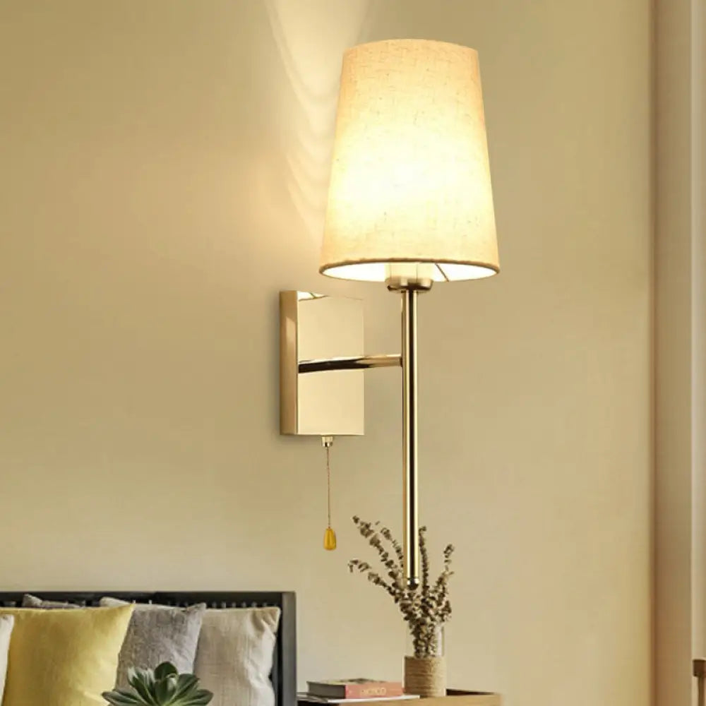 DecorBites™ Modern Tapered Wall Sconce with Fabric Shade, Chrome Finish - LED Bedside Lighting