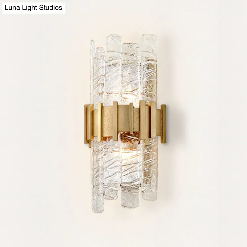 DecorBites™ Modern Textured Glass Half-Cylinder Wall Sconce Light Fixture - Gold Finish