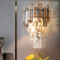 DecorBites™ Modern Tiered Clear and Smoke Grey Crystal Wall Sconce & Light Fixture