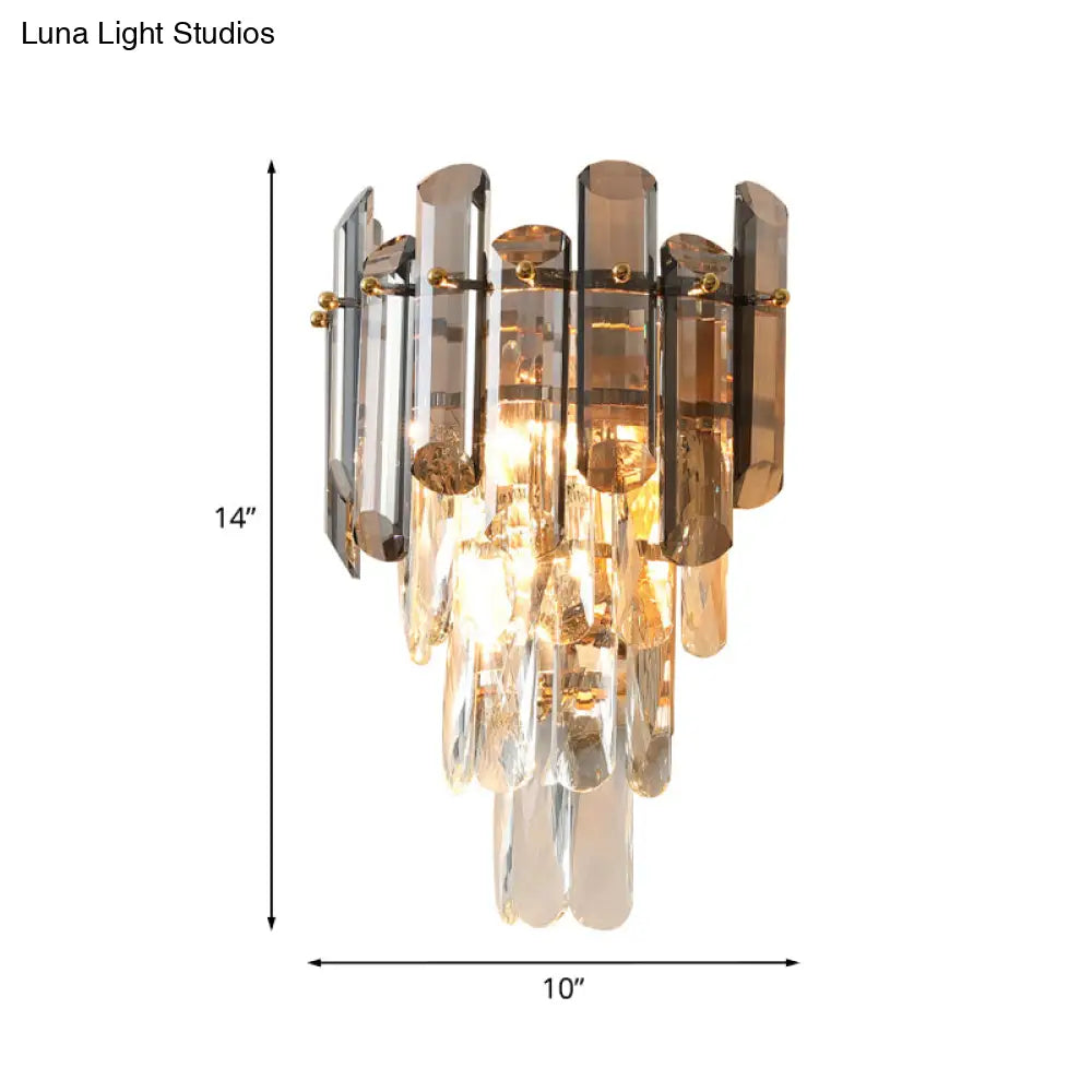 DecorBites™ Modern Tiered Clear and Smoke Grey Crystal Wall Sconce & Light Fixture