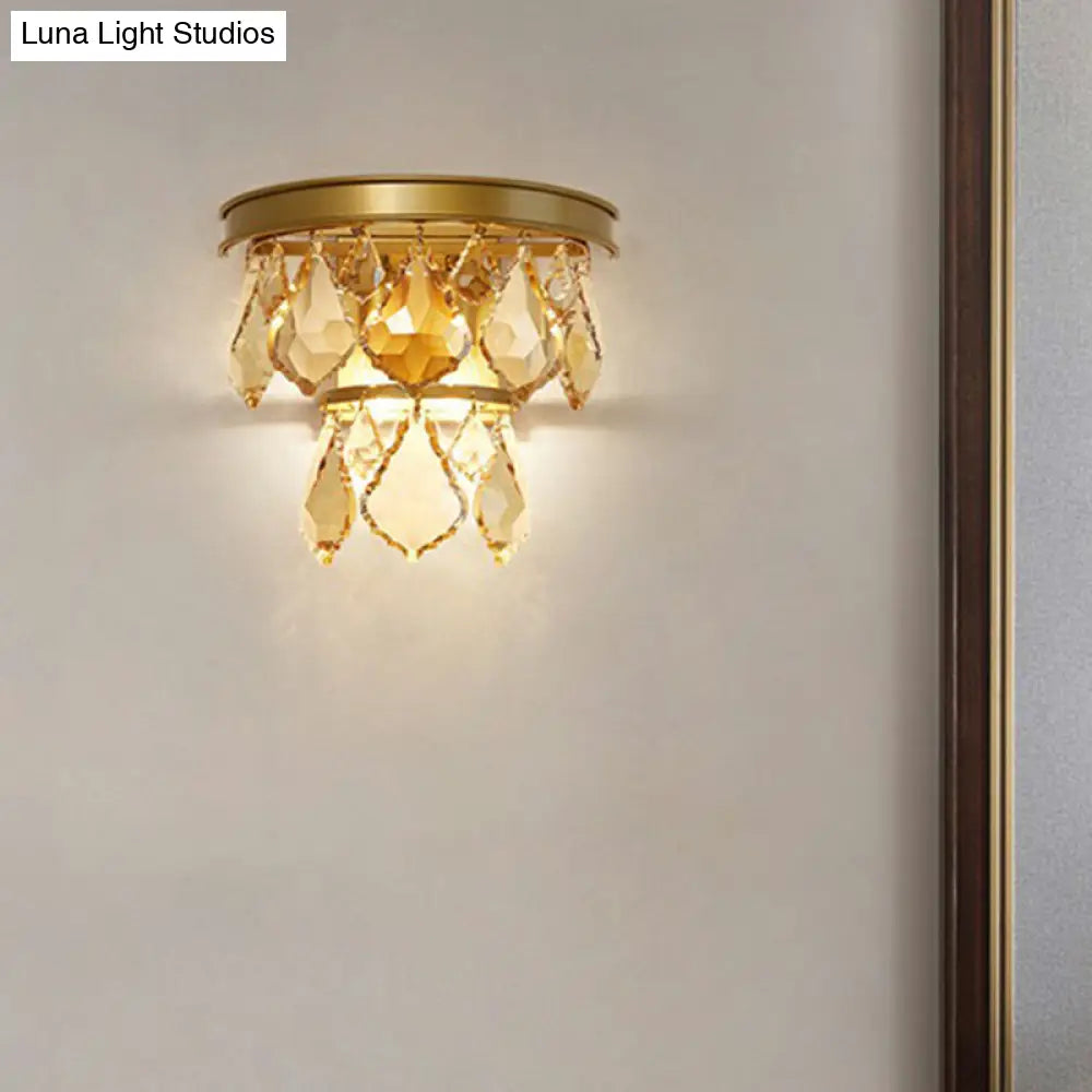 DecorBites™ Modern Tiered Sconce Light with Cut-Crystal Accents - Sleek Bedside Wall Mount Fixture (2 Bulbs)