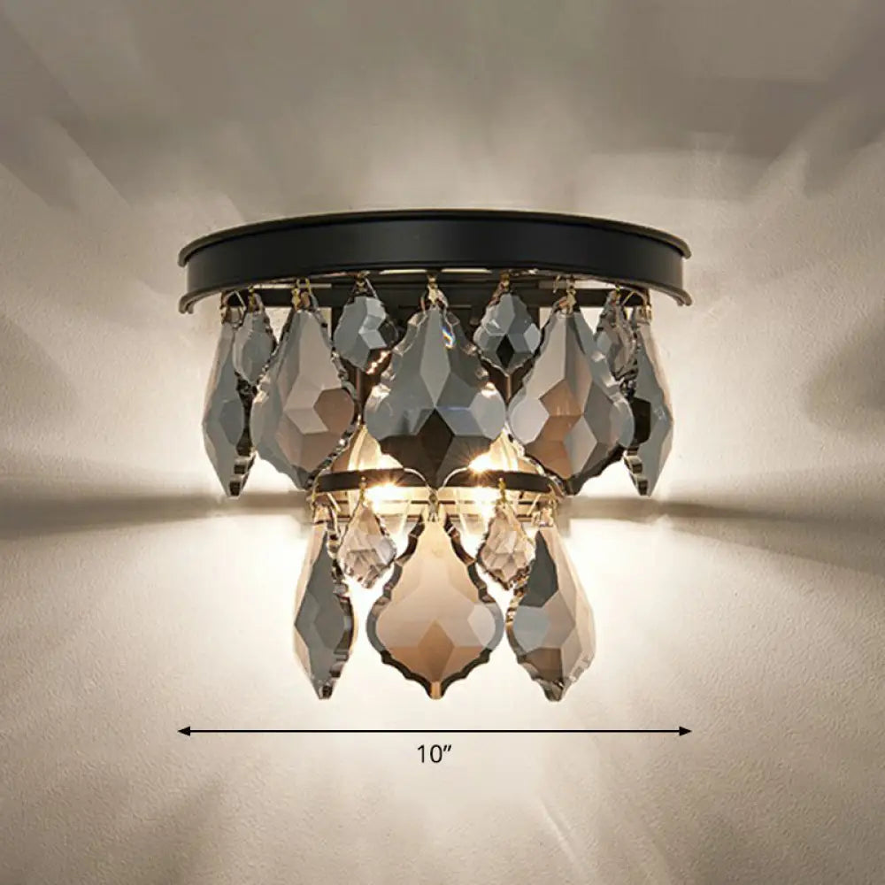 DecorBites™ Modern Tiered Sconce Light with Cut-Crystal Accents - Sleek Bedside Wall Mount Fixture (2 Bulbs)