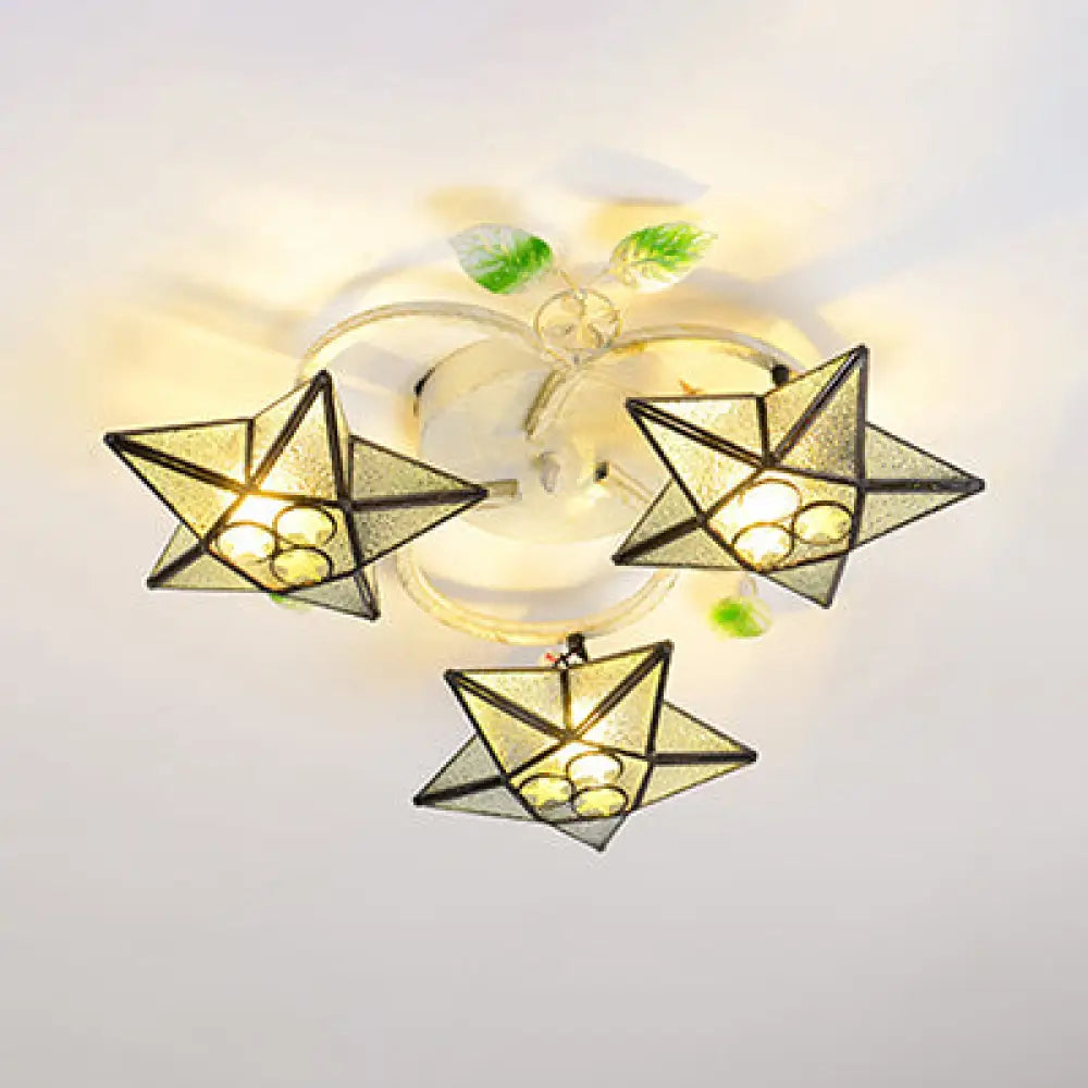 DecorBites™ Modern Tiffany Stained Glass Flush Mount Ceiling Light with 3 Star-Shaped Heads in Vibrant Multicolor
