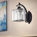 DecorBites™ Modern Trapezoid Crystal Wall Light with Curved Arm for Living Room - Black Sconce Lamp