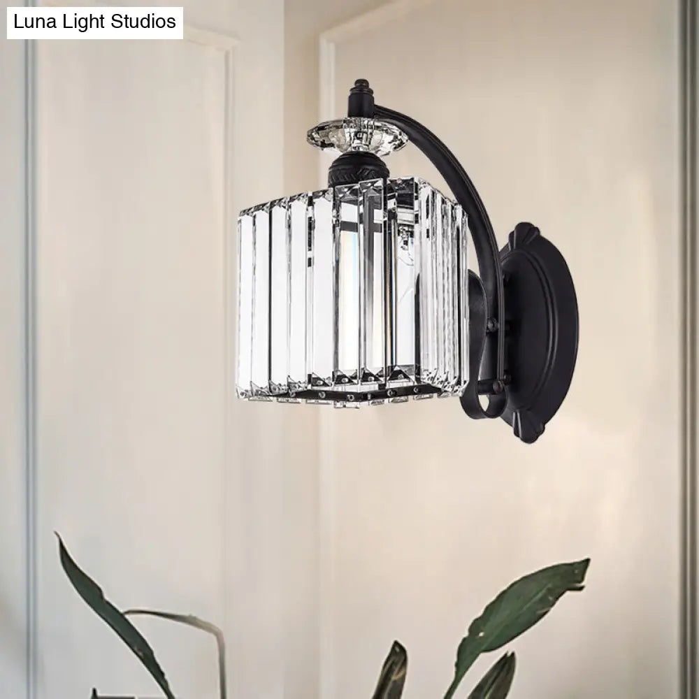 DecorBites™ Modern Trapezoid Crystal Wall Light with Curved Arm for Living Room - Black Sconce Lamp