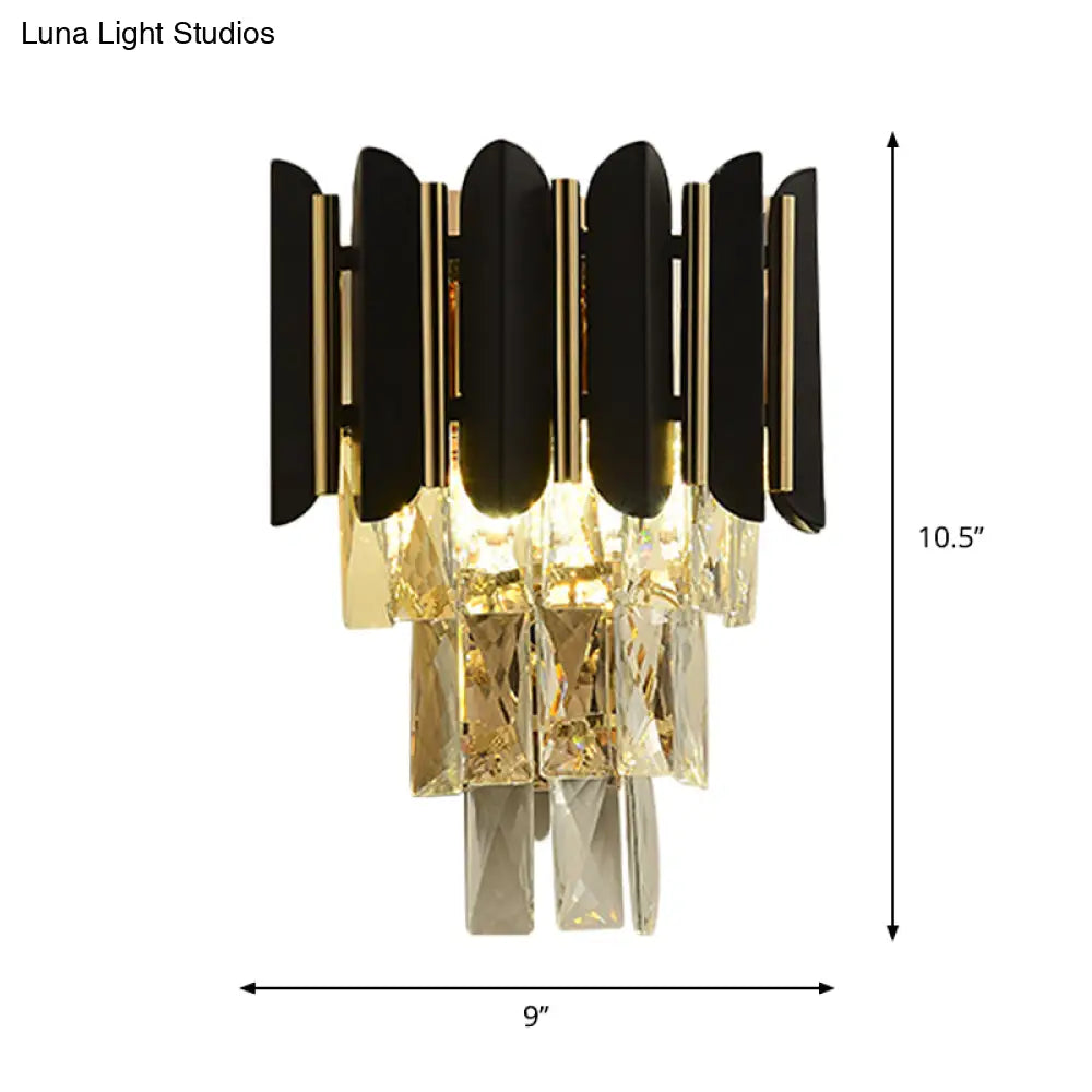 DecorBites™ Modern Wall Sconce with Clear Faceted Crystals and Black Finish - 2 Heads
