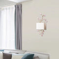 DecorBites™ Modern White Fabric Square Wall Mount Lamp with Pink Crystal Accent - 2 Lights Sconce