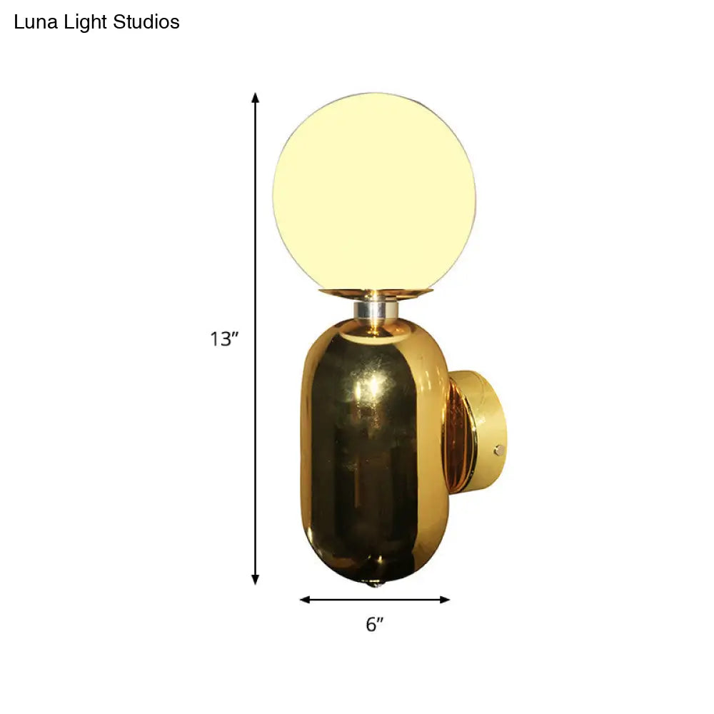 DecorBites™ Modern White Glass Globe Sconce Light - 6"/8" Wide - 1 Bulb - Gold Wall Mounted Lighting