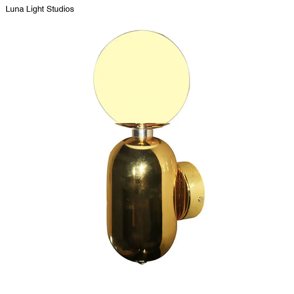 DecorBites™ Modern White Glass Globe Sconce Light - 6"/8" Wide - 1 Bulb - Gold Wall Mounted Lighting