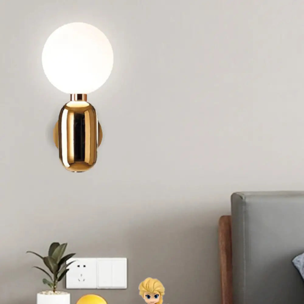 DecorBites™ Modern White Glass Globe Sconce Light - 6"/8" Wide - 1 Bulb - Gold Wall Mounted Lighting