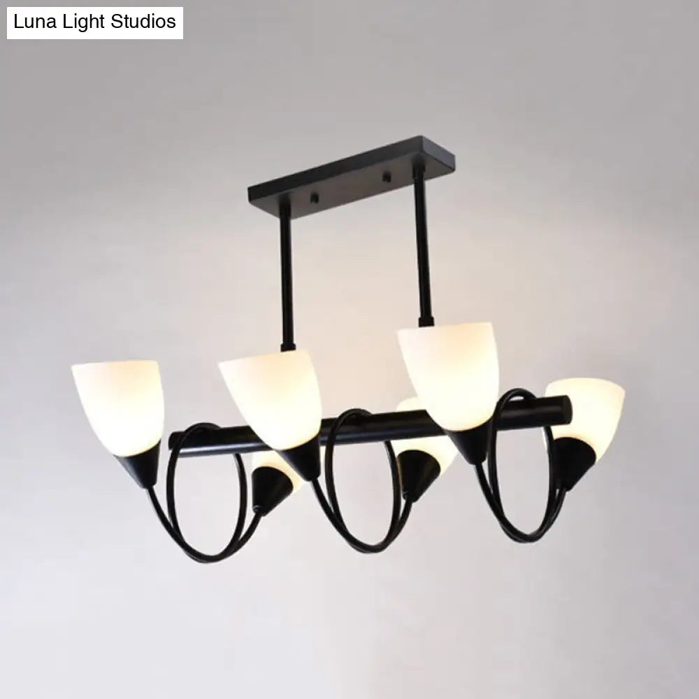 DecorBites™ Modern White Glass Linear Kitchen Pendant Light Fixture - 6/8/10 Lights - Black Hanging Lamp Kit - Down/Up