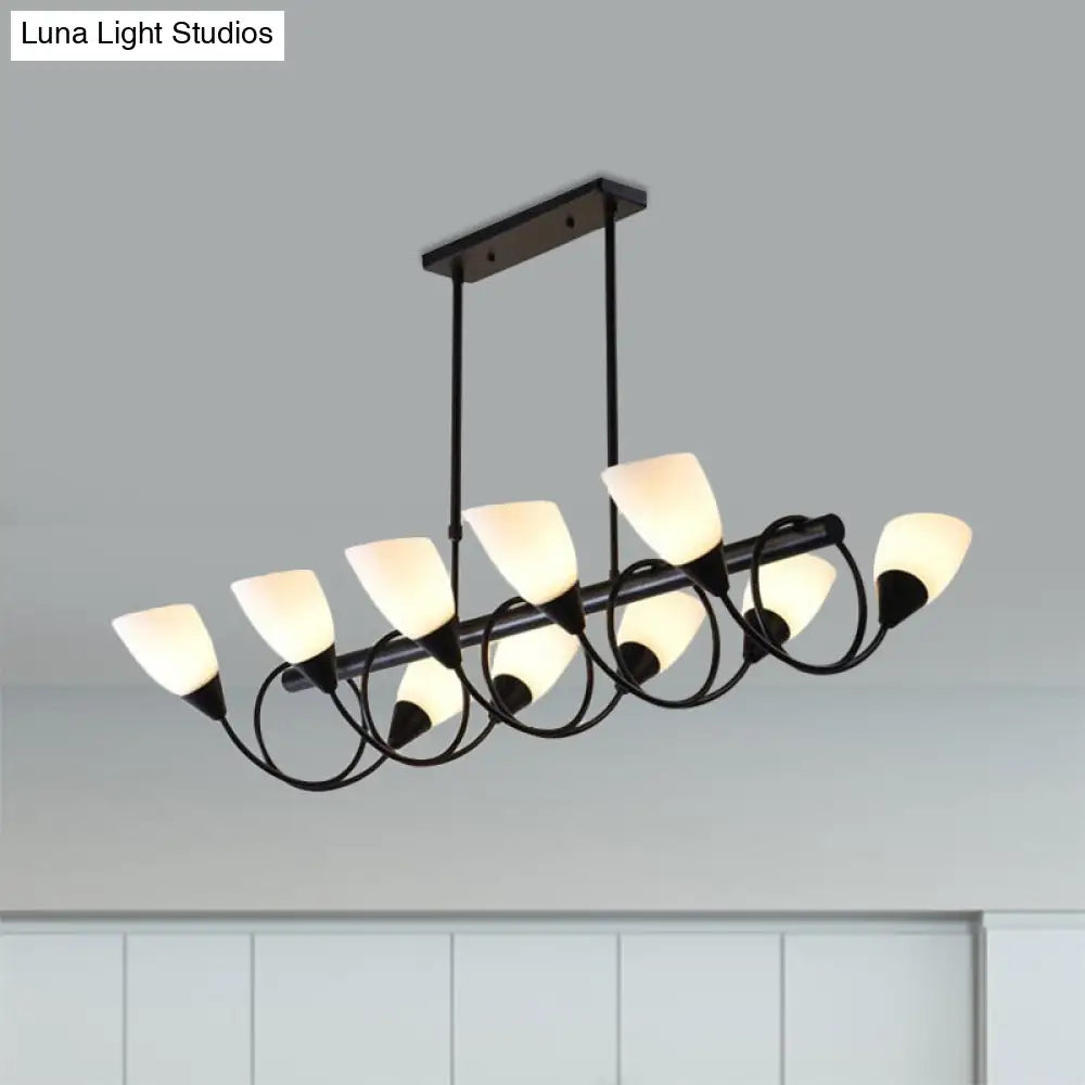 DecorBites™ Modern White Glass Linear Kitchen Pendant Light Fixture - 6/8/10 Lights - Black Hanging Lamp Kit - Down/Up