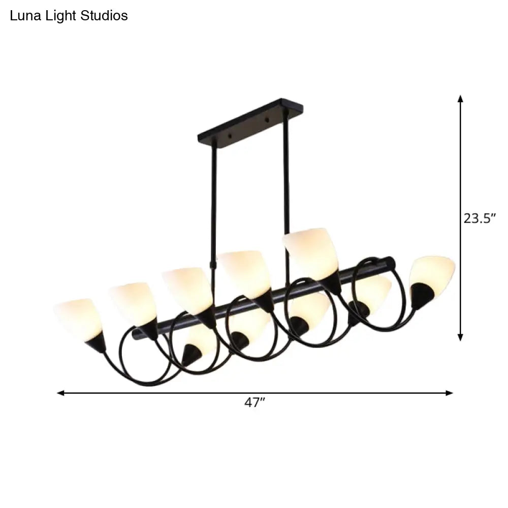 DecorBites™ Modern White Glass Linear Kitchen Pendant Light Fixture - 6/8/10 Lights - Black Hanging Lamp Kit - Down/Up