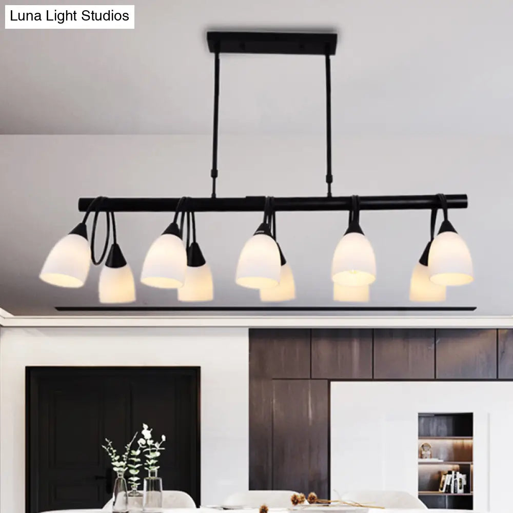 DecorBites™ Modern White Glass Linear Kitchen Pendant Light Fixture - 6/8/10 Lights - Black Hanging Lamp Kit - Down/Up