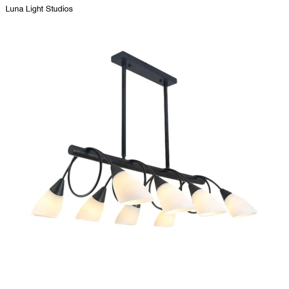 DecorBites™ Modern White Glass Linear Kitchen Pendant Light Fixture - 6/8/10 Lights - Black Hanging Lamp Kit - Down/Up