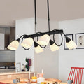 DecorBites™ Modern White Glass Linear Kitchen Pendant Light Fixture - 6/8/10 Lights - Black Hanging Lamp Kit - Down/Up