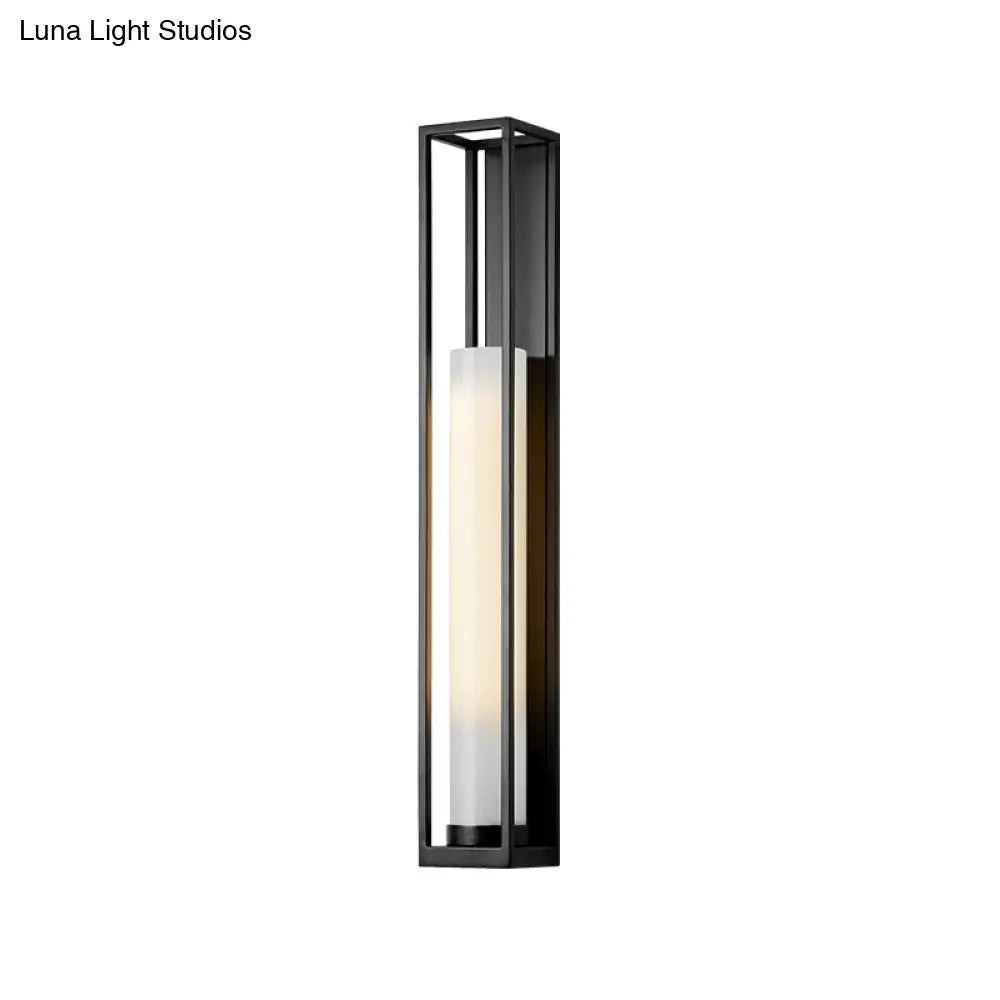 DecorBites™ Modern White Glass Tubular Wall Mount Light with 1-Bulb Black Wall Lamp Sconce