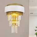 DecorBites™ Modern White Square/Round Crystal Prisms Wall Sconce with Gold Mesh