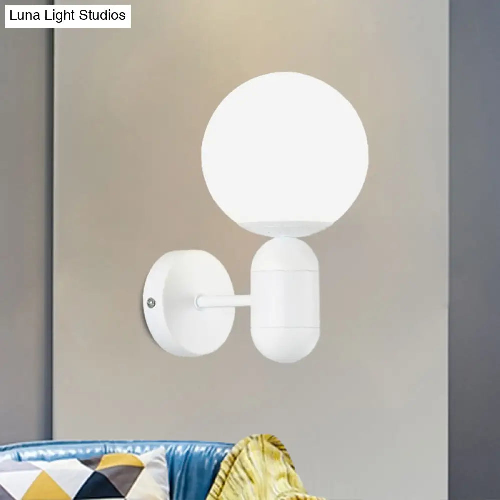 DecorBites™ Modern White Wall Lamp with Globe Shade, Capsule Body - Metal & Glass Wall Light for Meeting Room