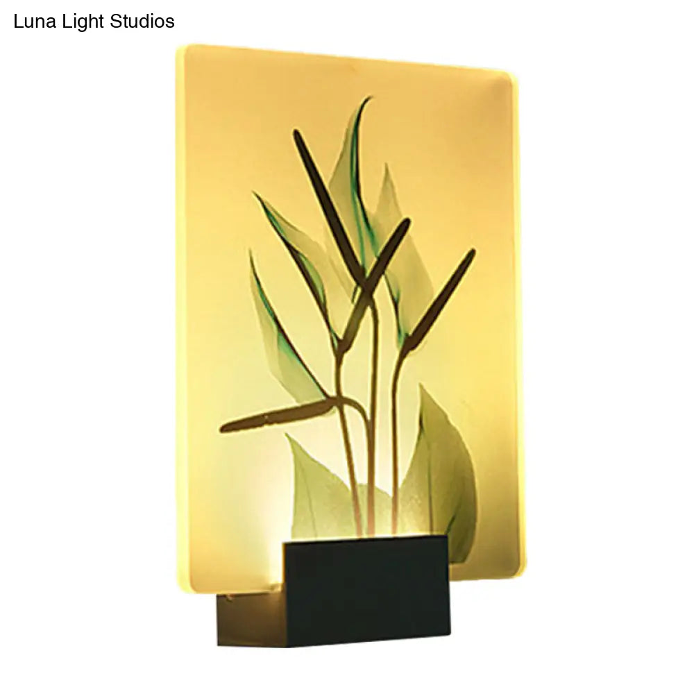 DecorBites™ Modern White Wall Mounted Lamp with Corner LED Mural Lighting and Patterned Acrylic Shade – Flower/Bird Design