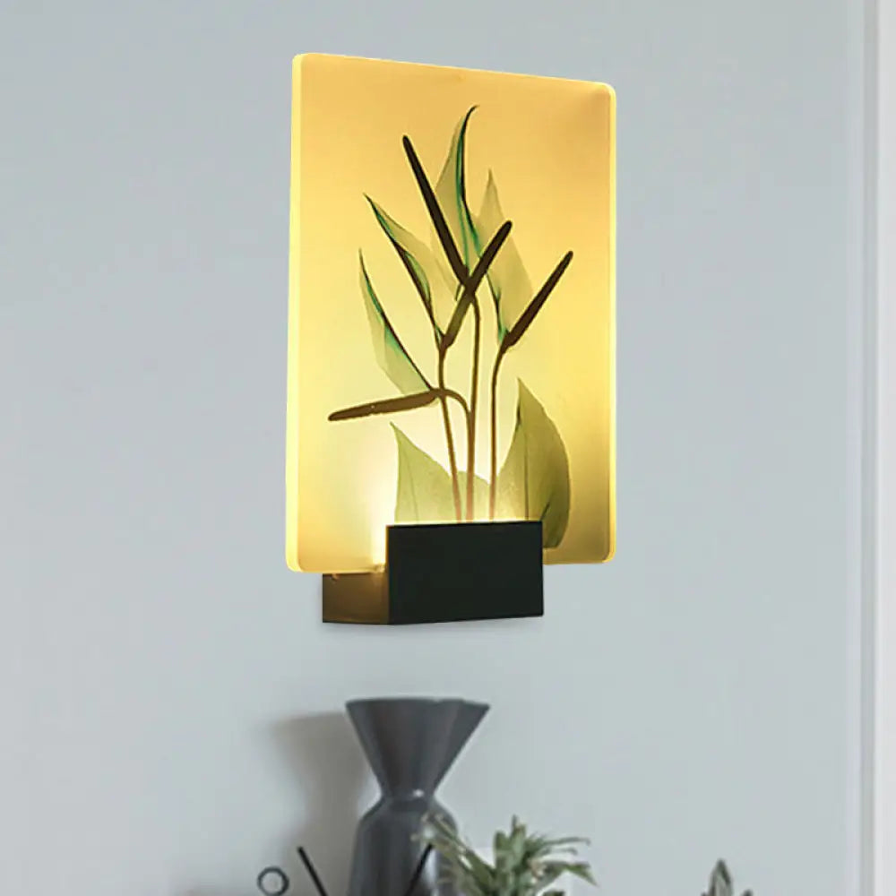 DecorBites™ Modern White Wall Mounted Lamp with Corner LED Mural Lighting and Patterned Acrylic Shade – Flower/Bird Design