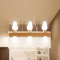 DecorBites™ Modern Wood Island Light with White Glass Shades - Rectangular Design, 3 Heads, Dining Room Pendant Lamp