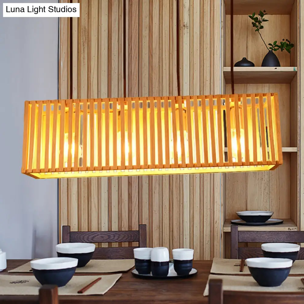 DecorBites™ Modern Wood Island Pendant Light with 4 Yellow Lights for Dining Room - 21"/27" Wide Linear Hanging Design