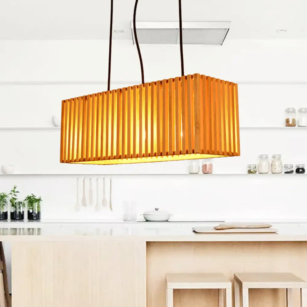 DecorBites™ Modern Wood Island Pendant Light with 4 Yellow Lights for Dining Room - 21"/27" Wide Linear Hanging Design