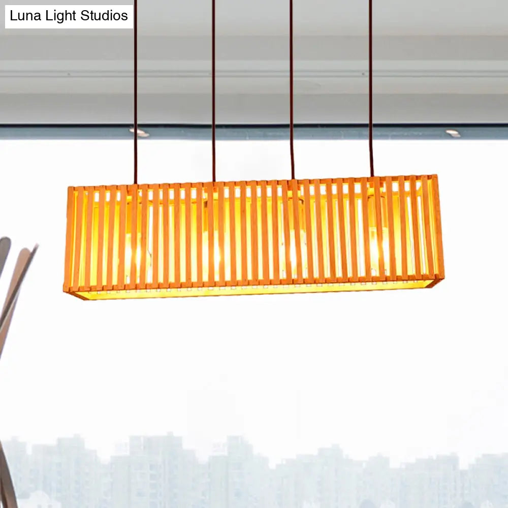 DecorBites™ Modern Wood Island Pendant Light with 4 Yellow Lights for Dining Room - 21"/27" Wide Linear Hanging Design