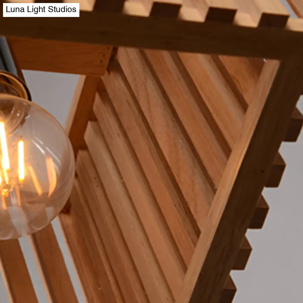 DecorBites™ Modern Wood Island Pendant Light with 4 Yellow Lights for Dining Room - 21"/27" Wide Linear Hanging Design