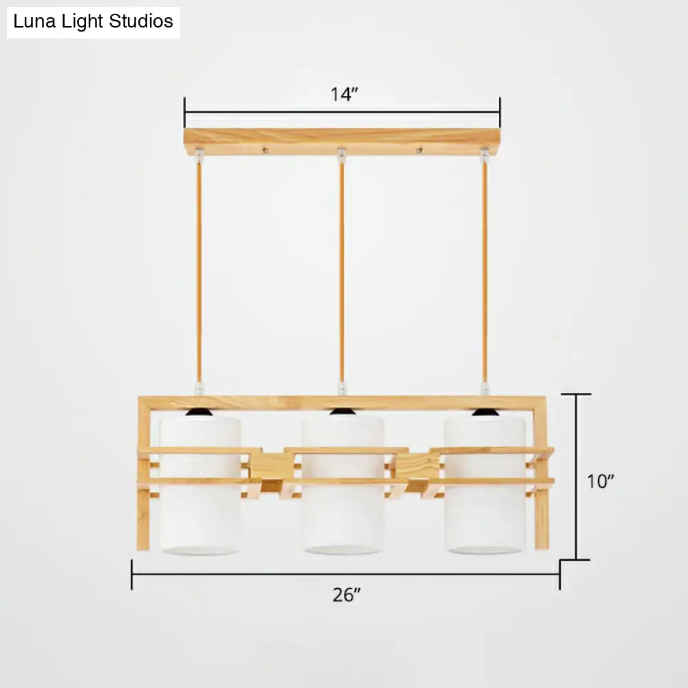 DecorBites™ Modern Wooden 3-Bulb Island Pendant Light with Cylindrical Fabric Shade