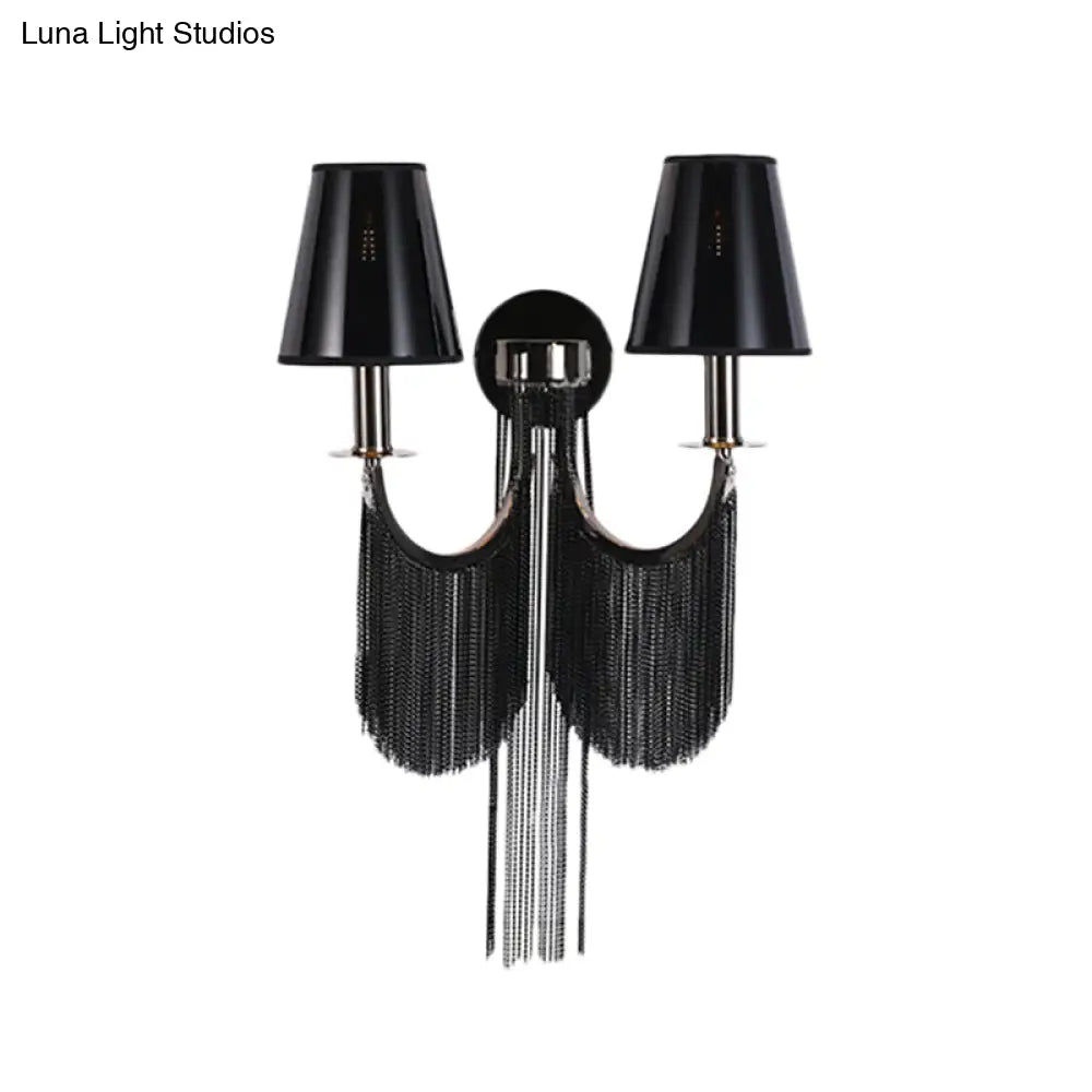 DecorBites™ Modernist 2-Light Plastic Cone Shade Wall Sconce with Aluminum Tassel in Black/Silver