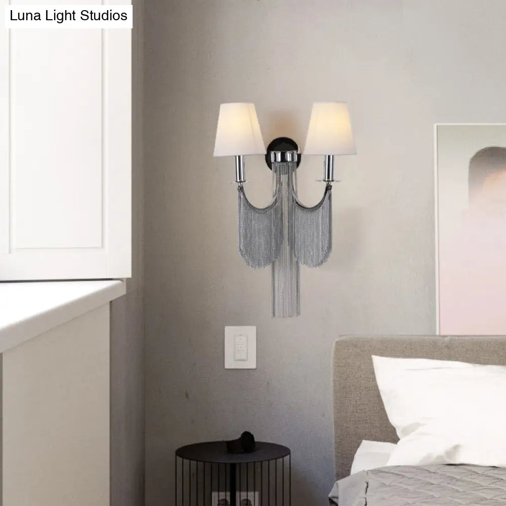 DecorBites™ Modernist 2-Light Plastic Cone Shade Wall Sconce with Aluminum Tassel in Black/Silver
