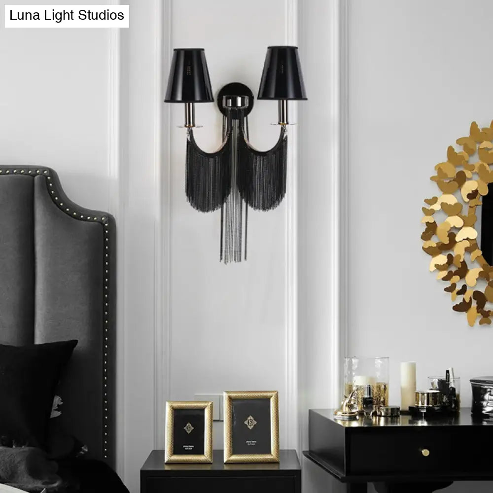 DecorBites™ Modernist 2-Light Plastic Cone Shade Wall Sconce with Aluminum Tassel in Black/Silver