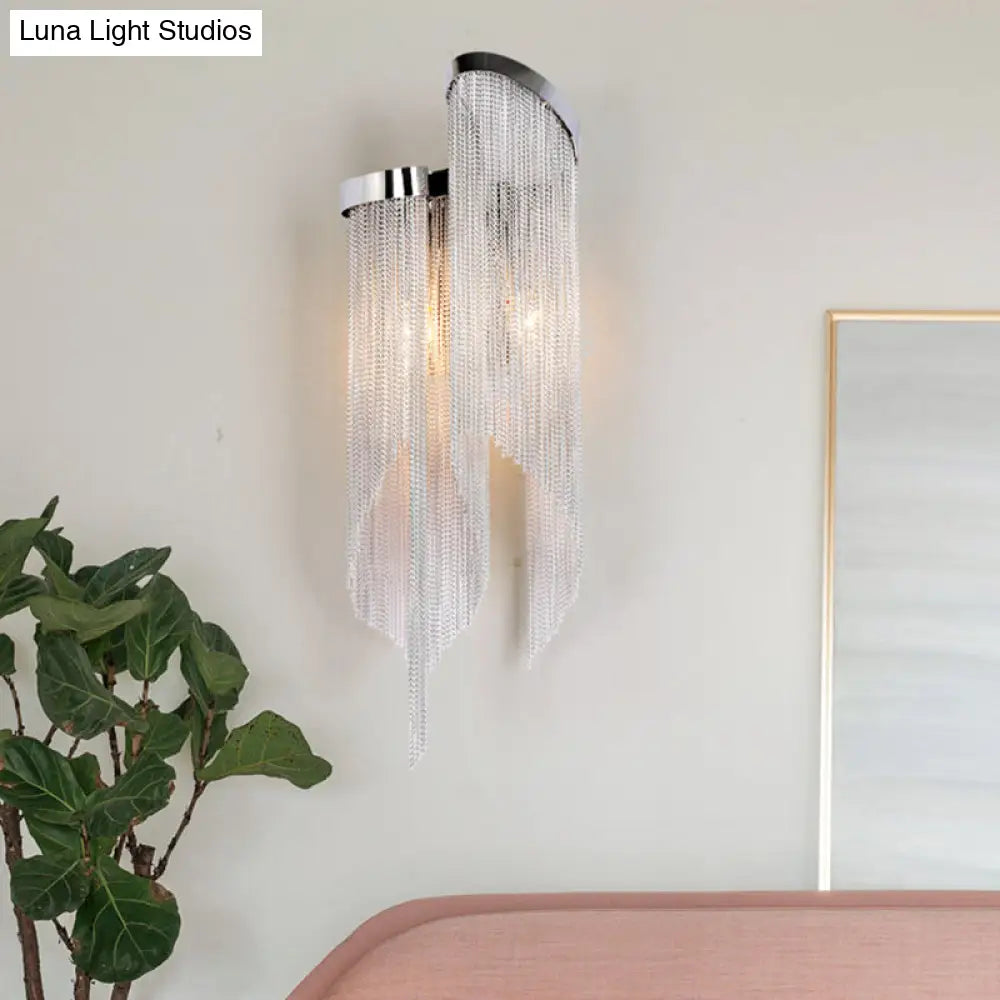DecorBites™ Modernist Aluminum Wall Light Sconce with Tassel Chain - 2 Bulbs Wall Mounted Lamp for Living Room