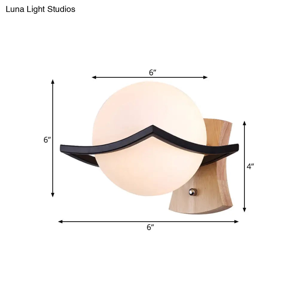 DecorBites™ Modernist Black Ball Sconce: 1 Light White Glass Wall Light for Bedroom