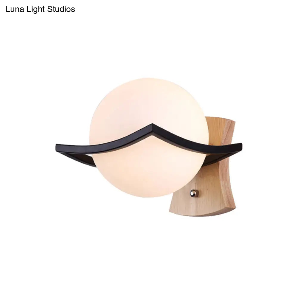 DecorBites™ Modernist Black Ball Sconce: 1 Light White Glass Wall Light for Bedroom